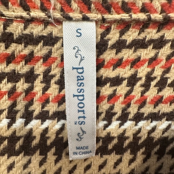 Passports Women’s Small Plaid Shacket Houndstooth Button Jacket Brown Red Tan - Picture 8 of 10